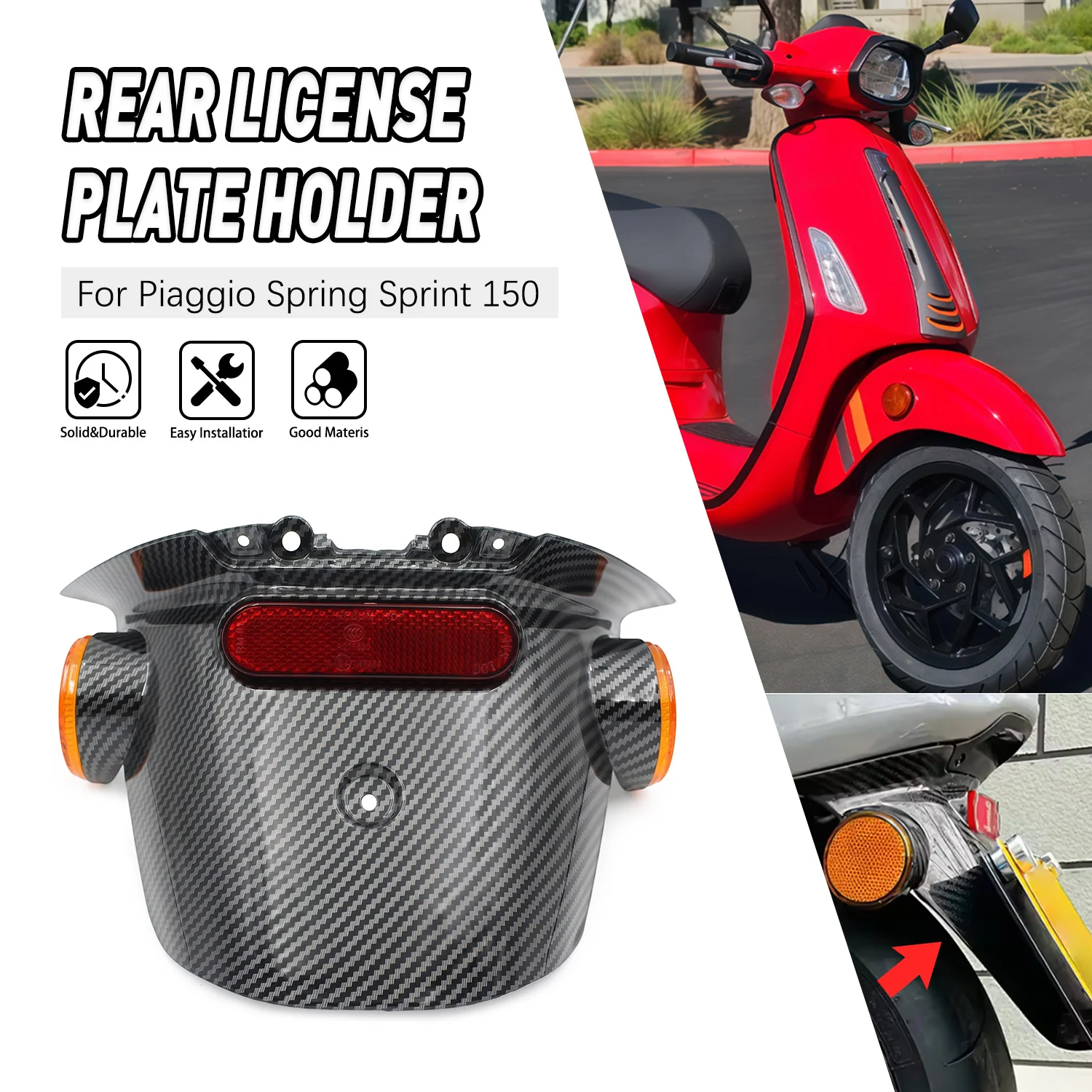 

Для Vespa Primavera Sprint 150: Задний брызговик, защита номерного знака, аксессуары, обтекатель заднего брызговика мотоцикла