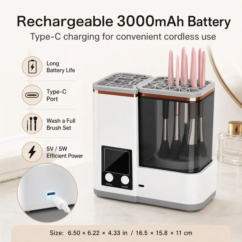 Compact Makeup Brush Cleaner Dryer Electric Vortex Washer with Type-C Charging LCD Timer for Foundation Powder Blush Brushes Set view 4