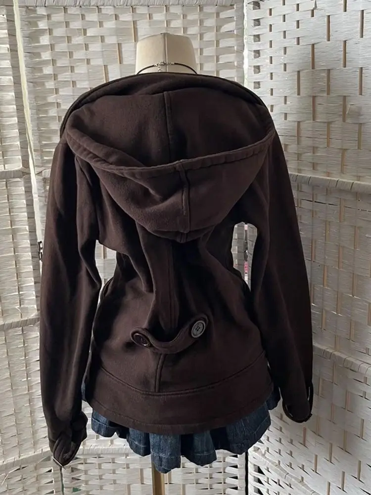 Elegantní francouzský styl s úzkým pasem a mikinou s kapucí, prémiová univerzální bunda, luxusní personalizované nové outfity pro menšiny - náhled 3