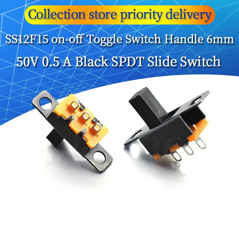 20PCS 50V 0.5 A Mini Size Black SPDT Slide Switch for DIY Power Electronic Projects SS12F15 on-off Toggle Switch Handle 6mm