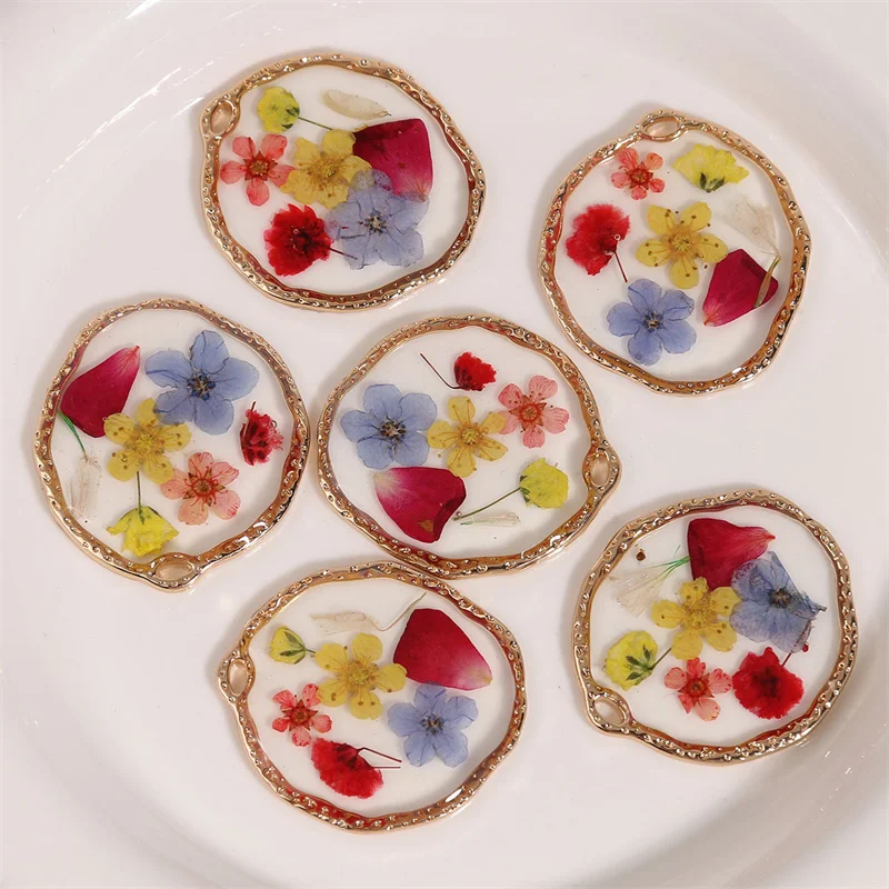 Livraison gratuite 20 pcs/lot couleur naturelle fleur séchée noyau géométrie forme alliage flottant médaillon charme bijoux à bricoler soi-même accessoire de vêtement