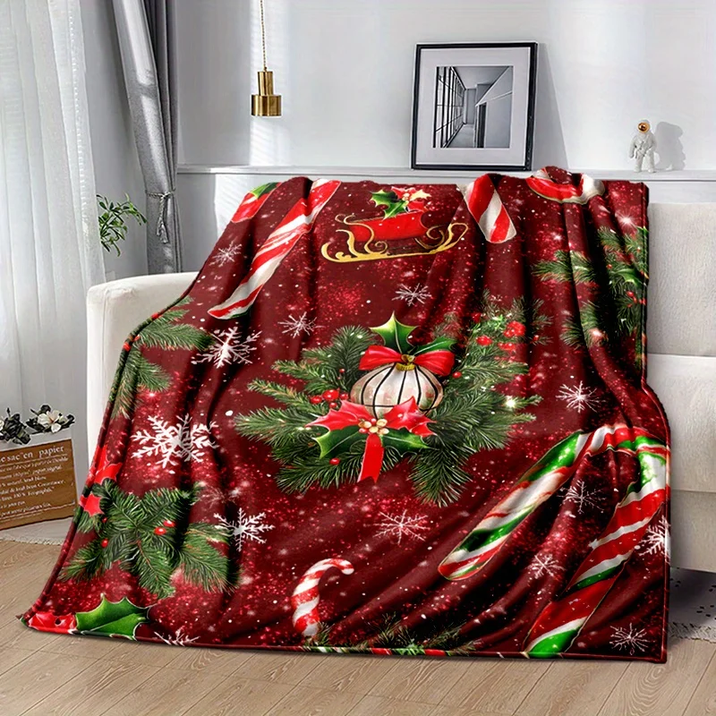 Christmas Bell Candy Blanket, Gift, Suitable for Men and Women, Soft Blanket, Suitable for Sofa Bed Couch Travel, Lightweight Fl
