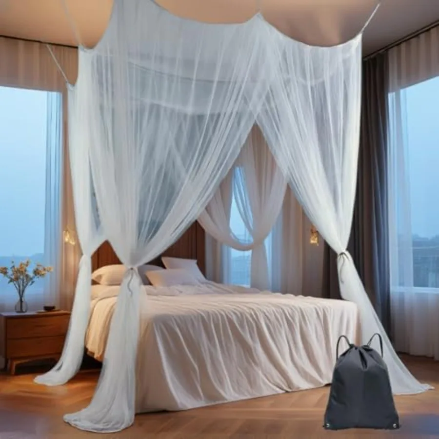 

Mosquito Net, Bed Canopy, Canopy Bed Curtains Bed Drapes for Single and Double Beds Mesh Bed Cover with 4 Openings, Carry Bag f