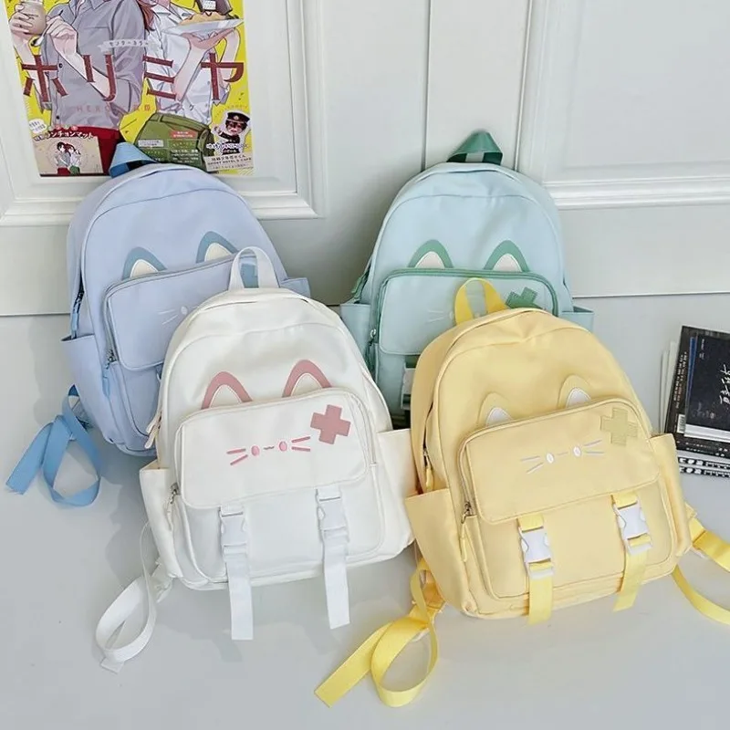 Richme Casual Nylon Backpacks Women 2025 Kawaii Cat Students Commute Mochilas Para Mujer Daily Outgoing Pockets Bag Female
