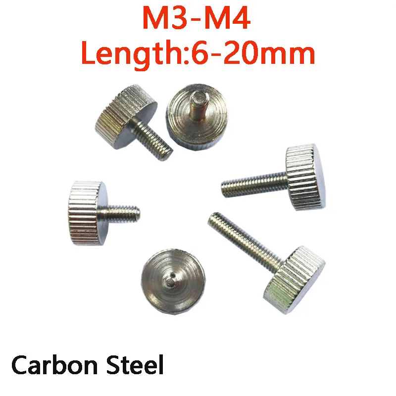 2/5/10Pcs M3 M4Carbon Steel Knurled Thumb Screw Ni-Plated Flat Head Computer Case Hand Grip Knob Bolts