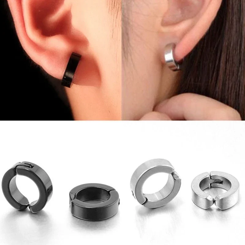 1 pair Fashion Ear Clip Non Piercing Earrings Fake Earrings for Men Circle Round Earring Punk Rock Style Jewelry Gift