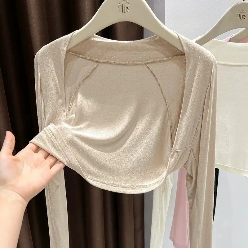 Women's Short Open Cardigan Modal Fiber Long Sleeve Breathable Casual Outerwear Summer Autumn Seasonal Fashion Commute Style