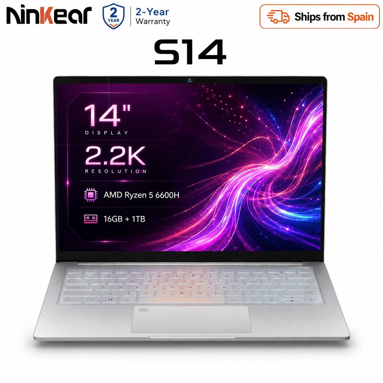 Ninkear S14 Laptop AMD Ryzen 5 6600H 14 Pollici 2.2K 2240x1400 IPS, 16GB LPDDR5 512GB/1TB SSD, Notebook Ultraleggero da 1kg, WiFi 6, Ricarica Rapida P