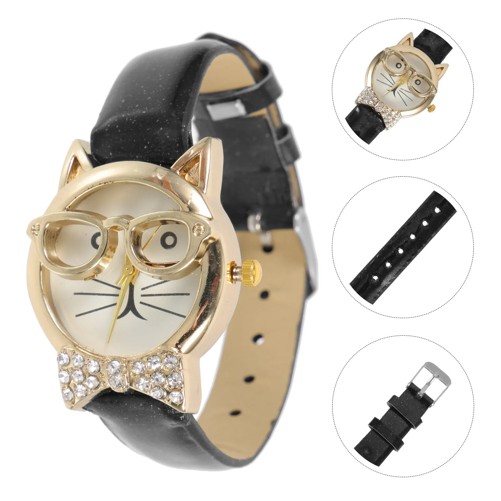 

Women Wristwatch Cat Face Cartoon Design Decorative Watch Adjustable Band Light Weight Stylish Leisure Gift Watch for Girls