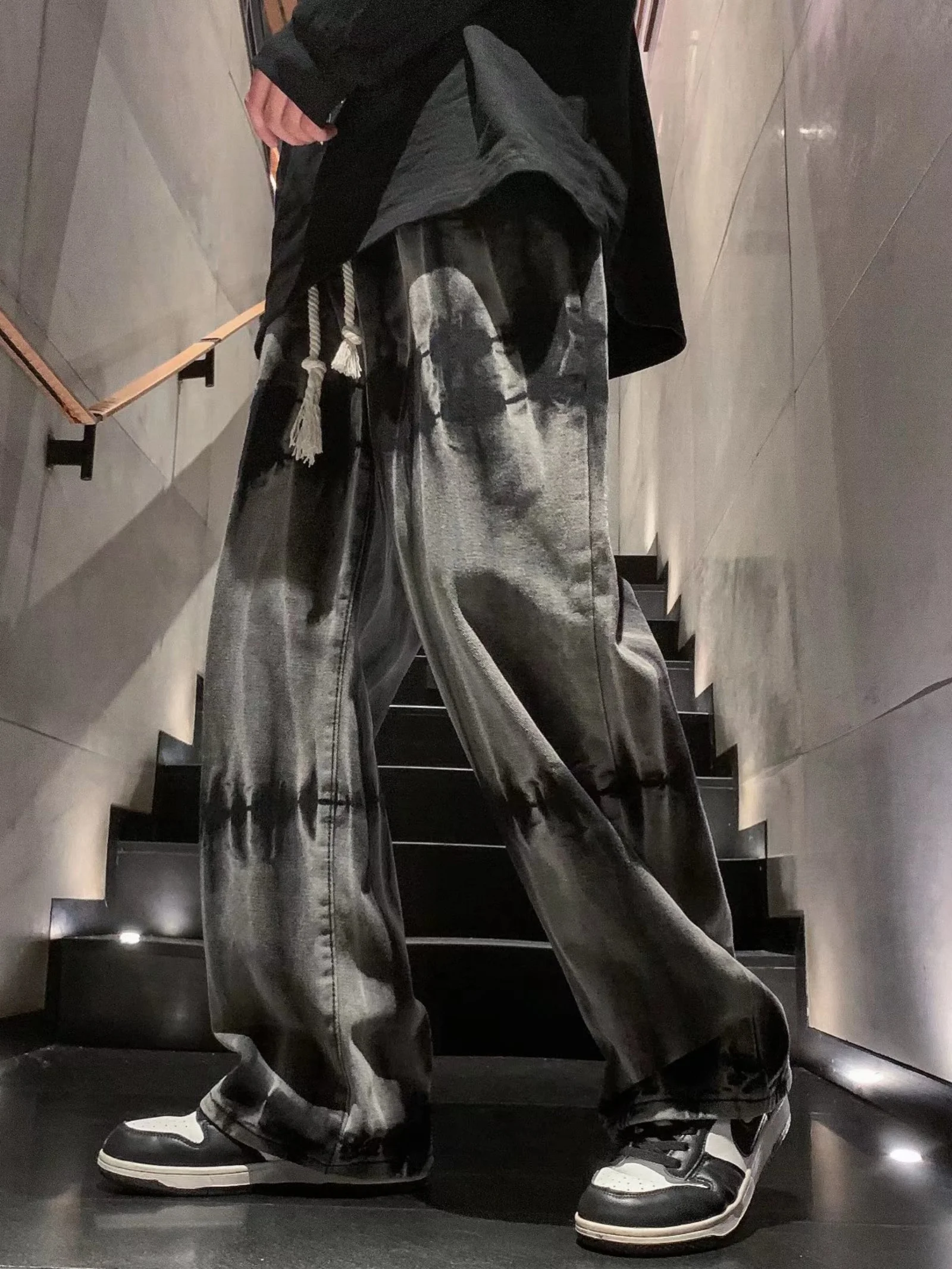 

Мужские джинсы в стиле ретро с эффектом потертости, прямые широкие брюки для весны и осени, повседневные джинсы в американском стиле, свободного кроя, для уличного стиля