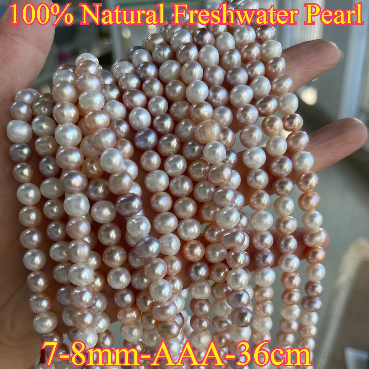 

7-8mm4A Premium Natural Freshwater Pearl Round Mixed Dazzling Color Spacer Bead Jewelry Make DIY Necklace Bracelet Women Wedding
