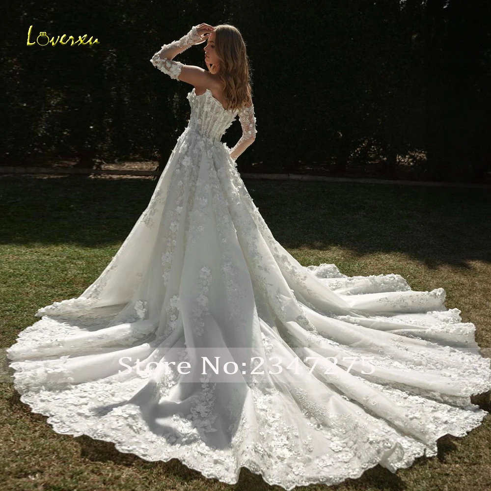 Loverxu A-lijn Delicate Trouwjurken Strapless Uit De Schouder Vestido De Novia Kant 3D Bloemen Custom Made Bruidsjurk