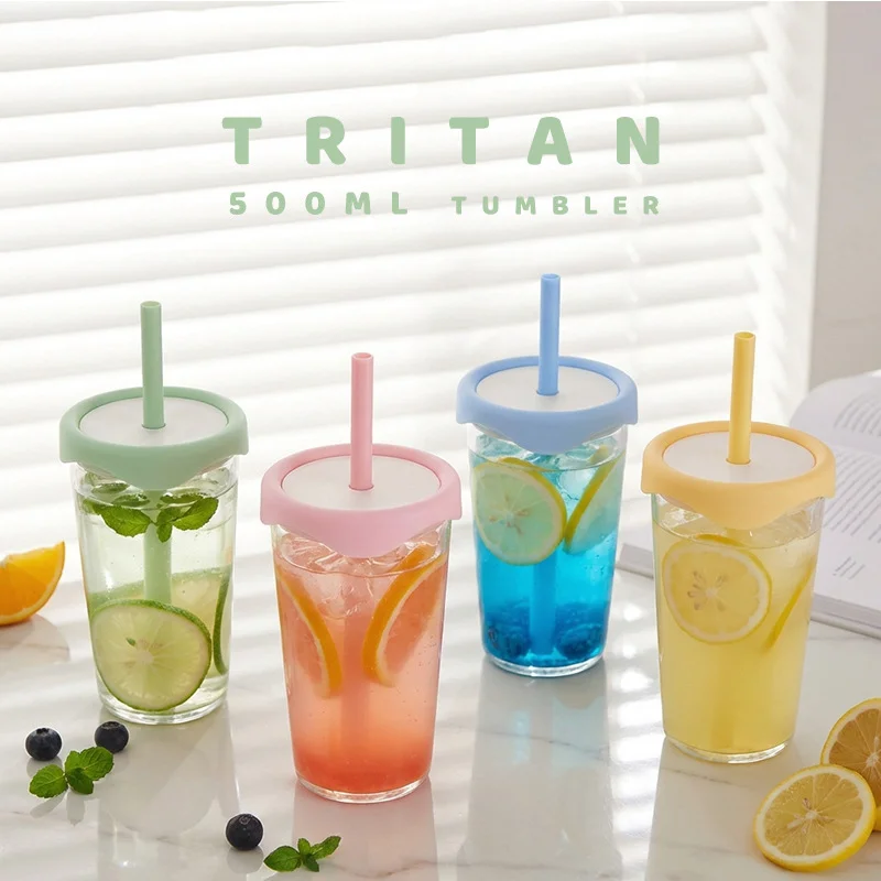 

500ml Cute Water Bottle With Straw For Woman Girls Tritan Simple Iced Coffee Juice Milk Tea Matcha Cup Tumbler Drink Bottle Gift