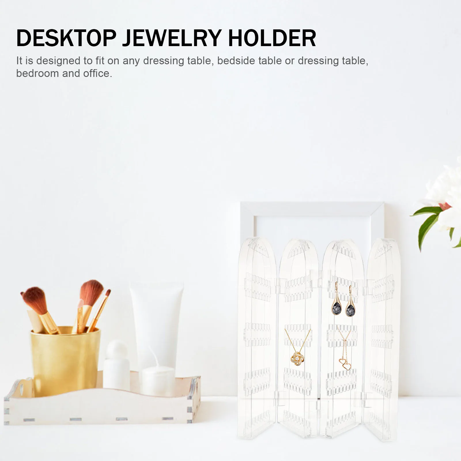 

Acrylic Earring Display Rack Foldable Screen Jewelry Holder Organizer Stand for Desktop Jewelry Storage Bedroom Office Use