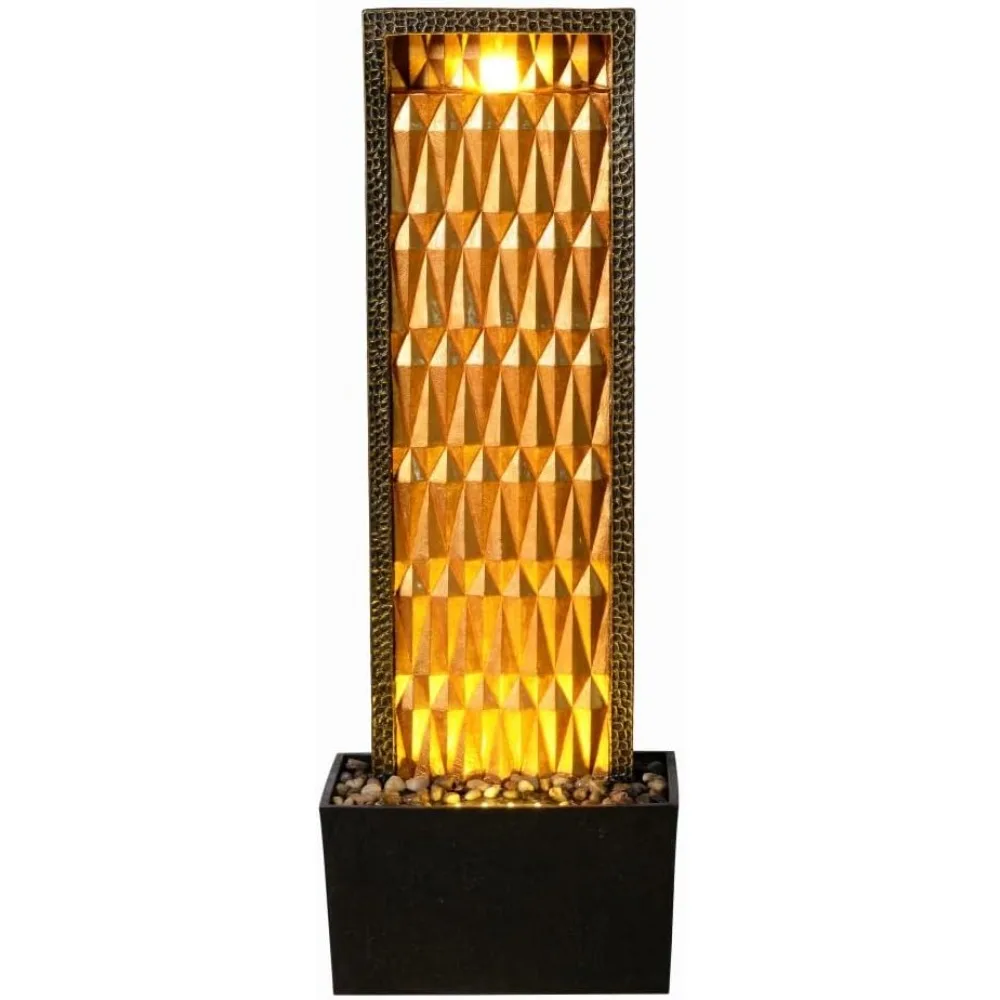 실내용 분수 - 27인치 높이의 폭포 수경 시설, 화려한 금색 디자인, 집, 거실, 사무실, 야외 장식용