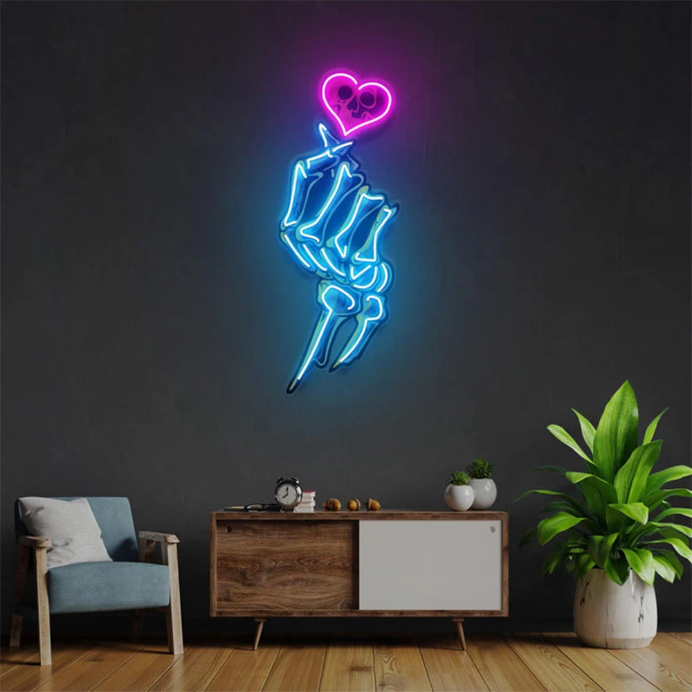 Finger Heart Love Neon Sign Wall Decorate, CLUB Party Neon Light, Shop Home Bedroom Cave Atmosphere LED Neon Light, Wall Hanging