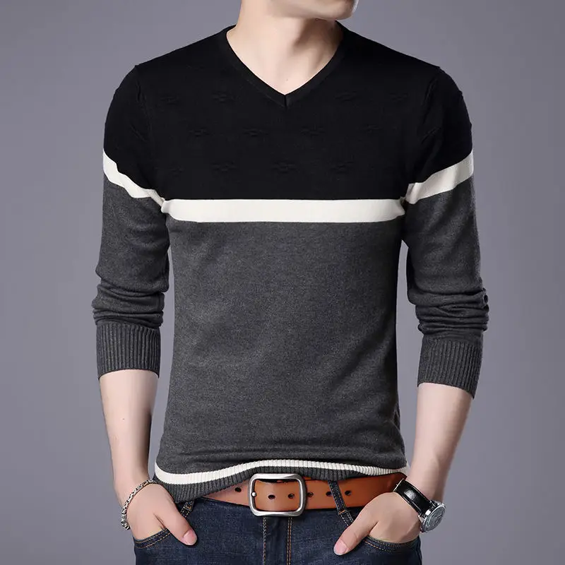 

Fashion V-Neck Knitted Spliced Loose Casual T-Shirt Men's Clothing 2023 Autumn New Korean Pullovers Tops All-match Tee Shirt