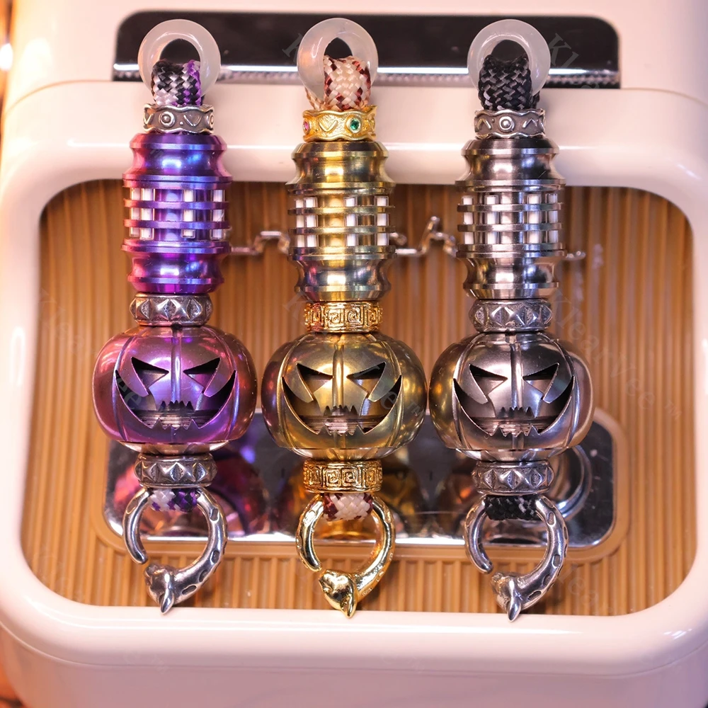 

Pumpkin Titanium Alloy Paracord Woven Knife Bead Exquisite Keychain Ornament EDC Outdoor Backpack Pendant Push Plate Pendant