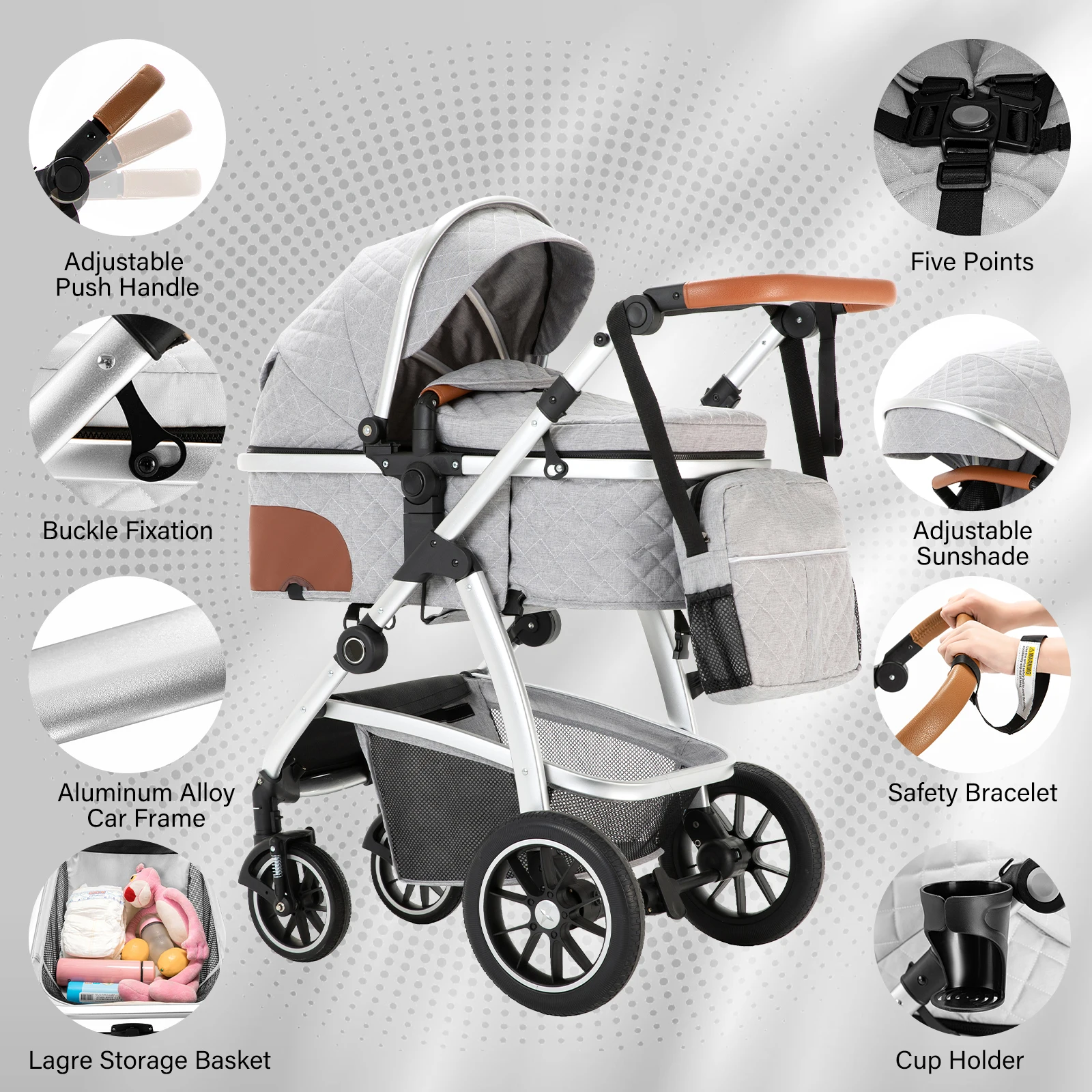 Baby Stroller 3 in 1 Portable Travel Baby Carriage Newborn High Landscape Aluminum Frame Stroller Infant Fold Parm