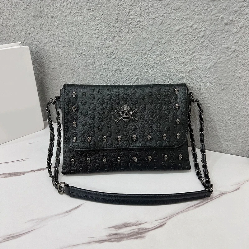Luksusowe znane marki projektant kobiet torba ze skóry PU Messenger torby torebki damskie w stylu Vintage gotycka torba na ramię z łańcuszkiem
