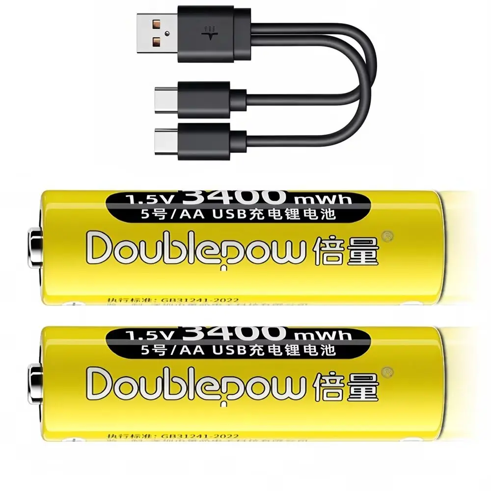 

2pcs/lot 1.5V AA rechargeable battery 3400mWh USB lithium-ion battery is suitable for alarm clock door lock toy battery