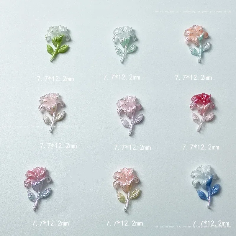 20szt Exqusitive Lily Flower Resin Nail Charms 3D Luminous Flower Kawaii Nail Art Akcesoria Luksusowe ozdoby do paznokci DIY Część