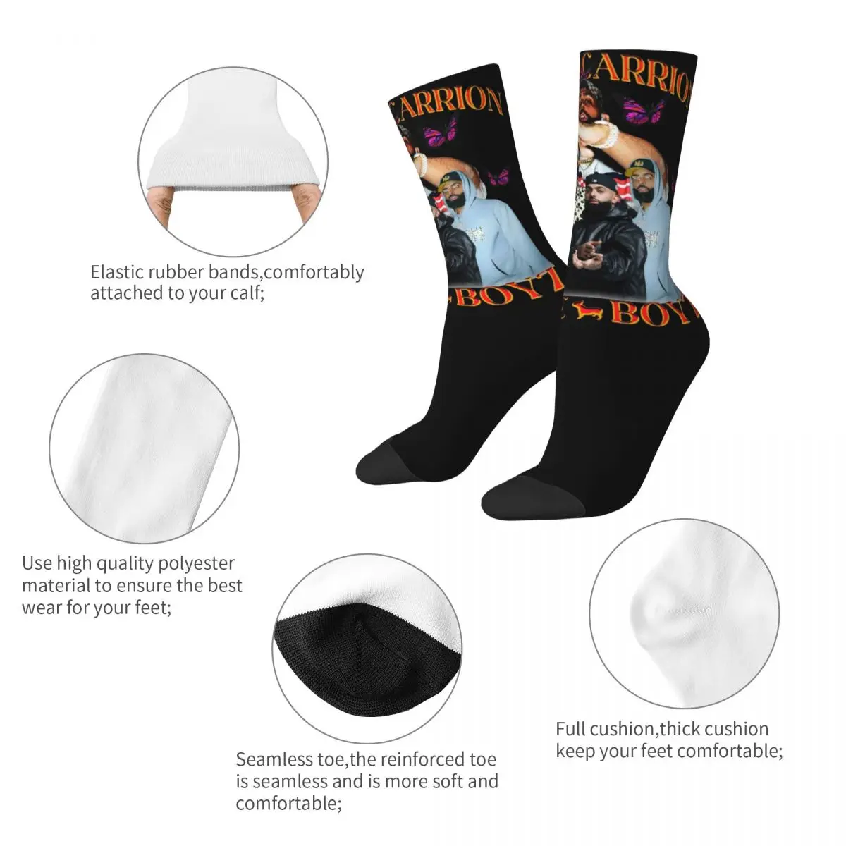 Eladio Carrion Rapper Bootleg Theme Design Socks Merch for Female Male Breathable Dress Socks