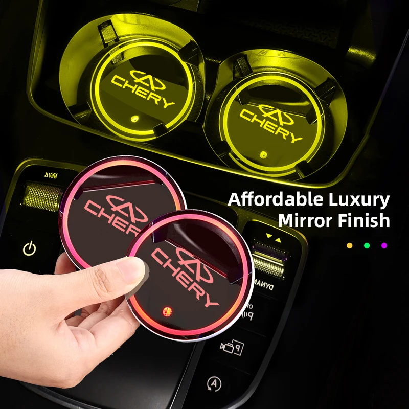 Auto LED Light‑Up Cup Holder Coaster 2Pcs For Chery Tiggo 7 Pro Tiggo 8 Pro Tiggo 9 Tiggo 5X Touch‑Sensitive Colorful Interior D