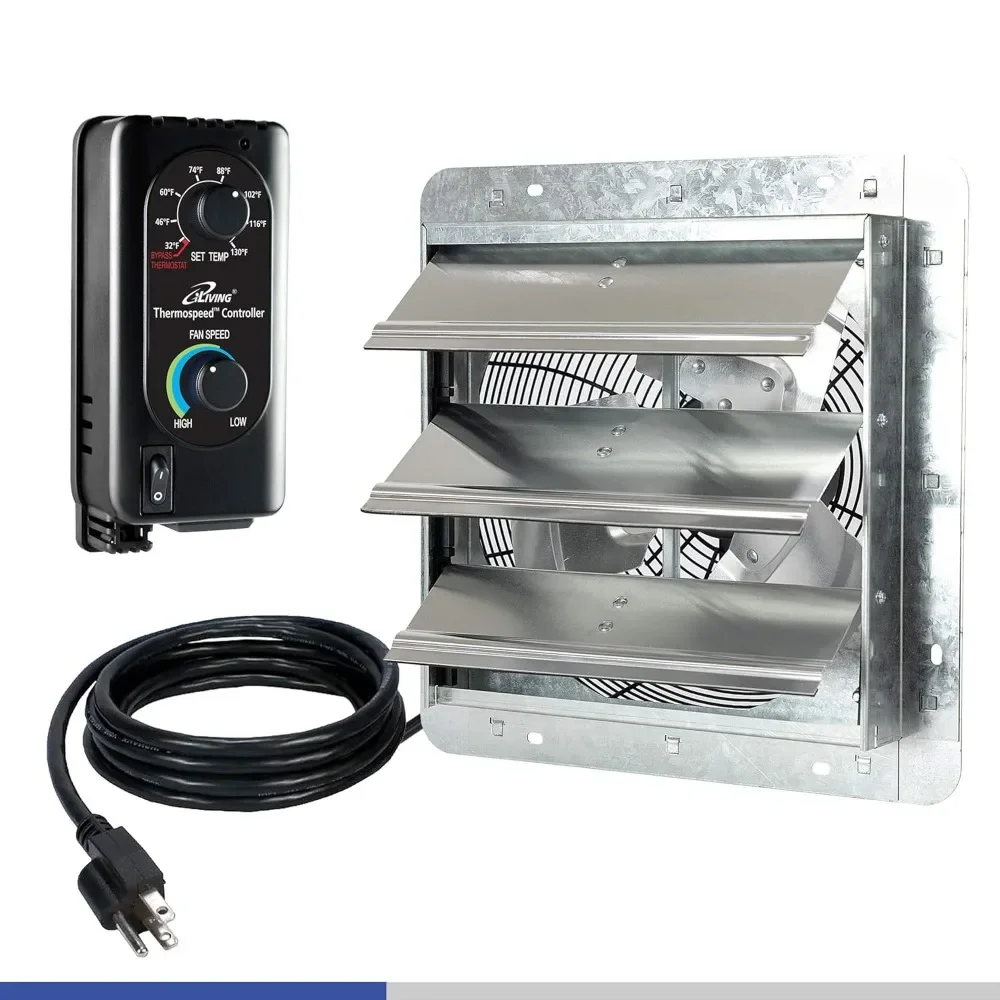 

Best.12" Wall Mounted Shutter Exhaust Fan, Automatic Shutter, with Thermostat and Variable Speed controller, 0.6A, 960 CFM,