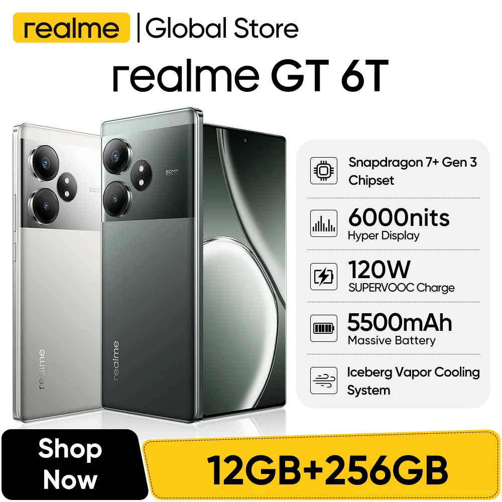 Original realme GT 6T Smartphones Snapdragon 7+ Gen 3 Processor 50MP 6.78