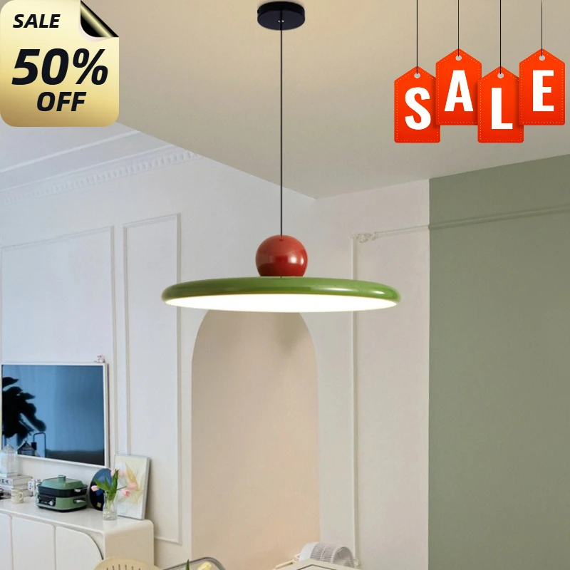 

European Style LED Pendant Light Cream Wind Flying Saucer Lamps for Living Room Bedroom Bedsides Hotel Interior Illumination