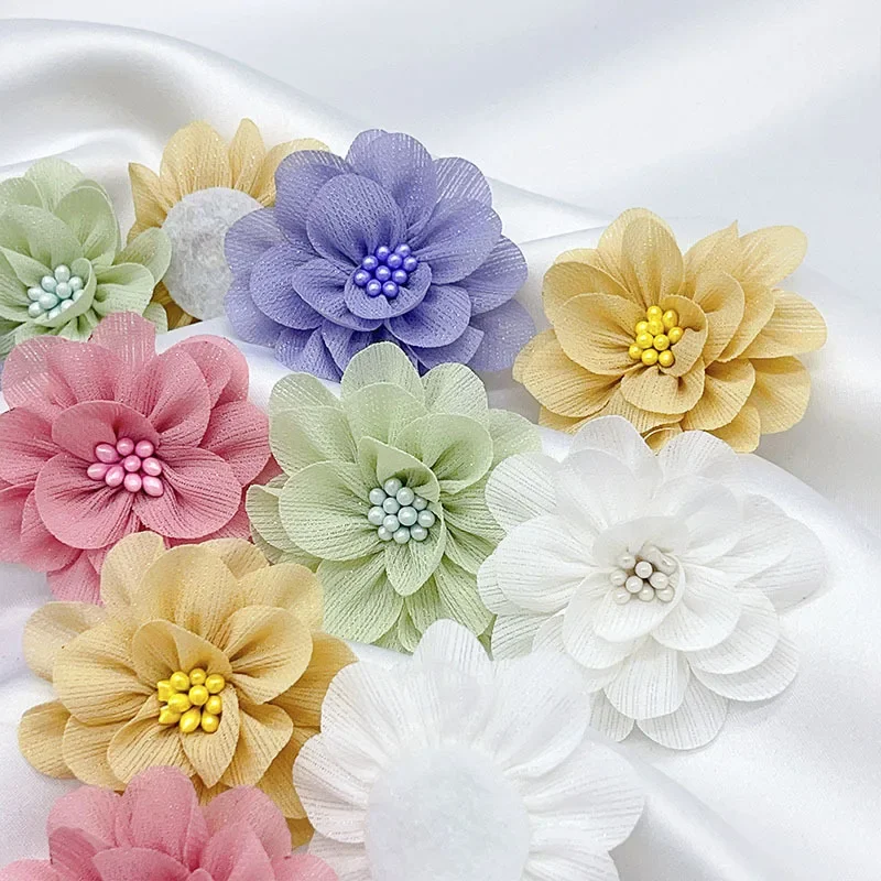 10Pcs 5Cm 수제 Organza 패브릭 꽃 아동 의류 액세서리 웨딩 드레스 모자를 쓰고 있죠 여성 목걸이 장식 꽃