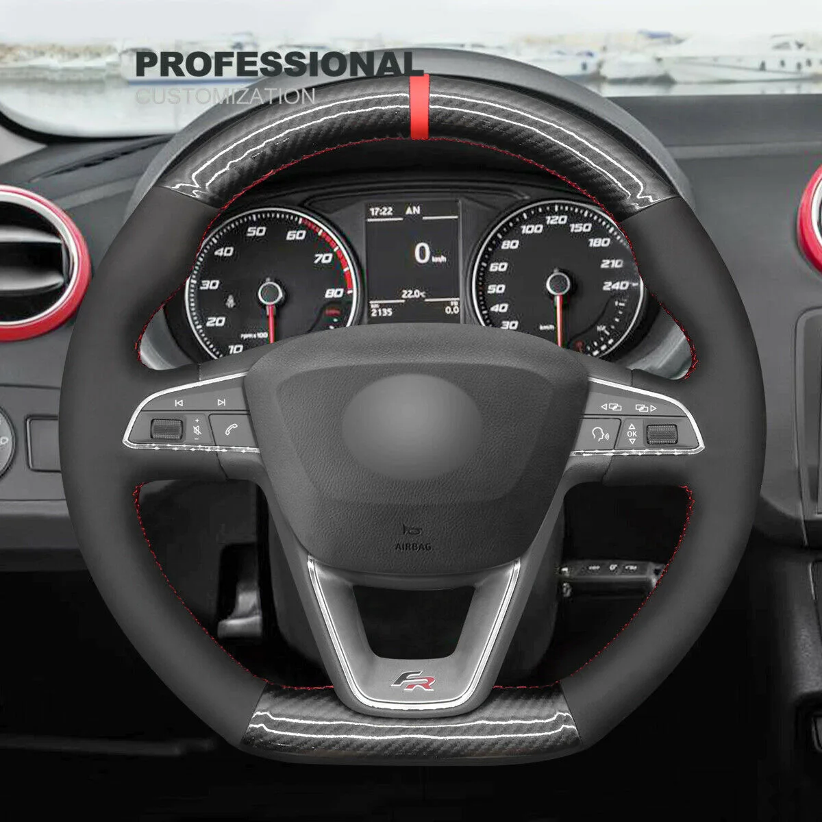 

DIY Hand Stitch PU Carbon Fiber Suede Steering Wheel Cover For Seat Leon Ibiza (FR|CUPRA) Arona Car Accessories