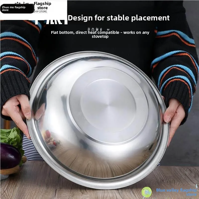 Olla Redonda Baja de Acero Inoxidable Engrosado para Hot Pot y Sopa de Pescado con Nabo Agridulce, Utensilios de Cocina Estilo Chino, Regalo Festivo