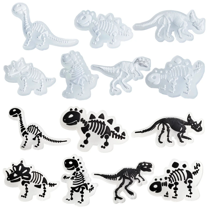 New Jibbitz Fluorescent Black And White Dinosaur Series Luminous Pvc Shoes Charms For Clogs Shoe Decoration Festival Party Gifts