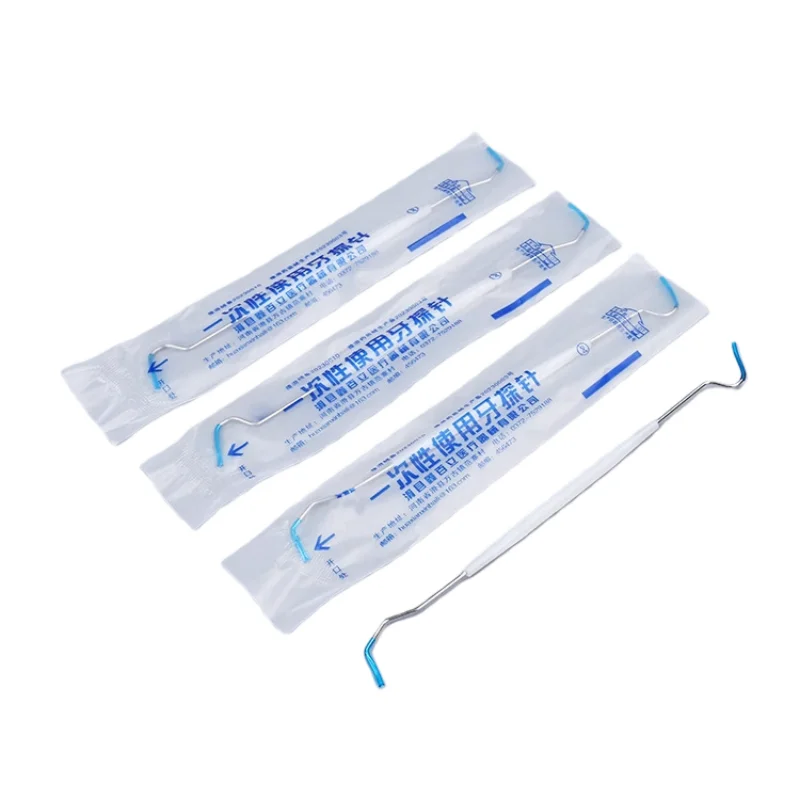 100pcs Dental Explorer Probe Disposable Double-ended Dental Hook Individual Packaging Stainless Steel Oral Cleaning Care Tools