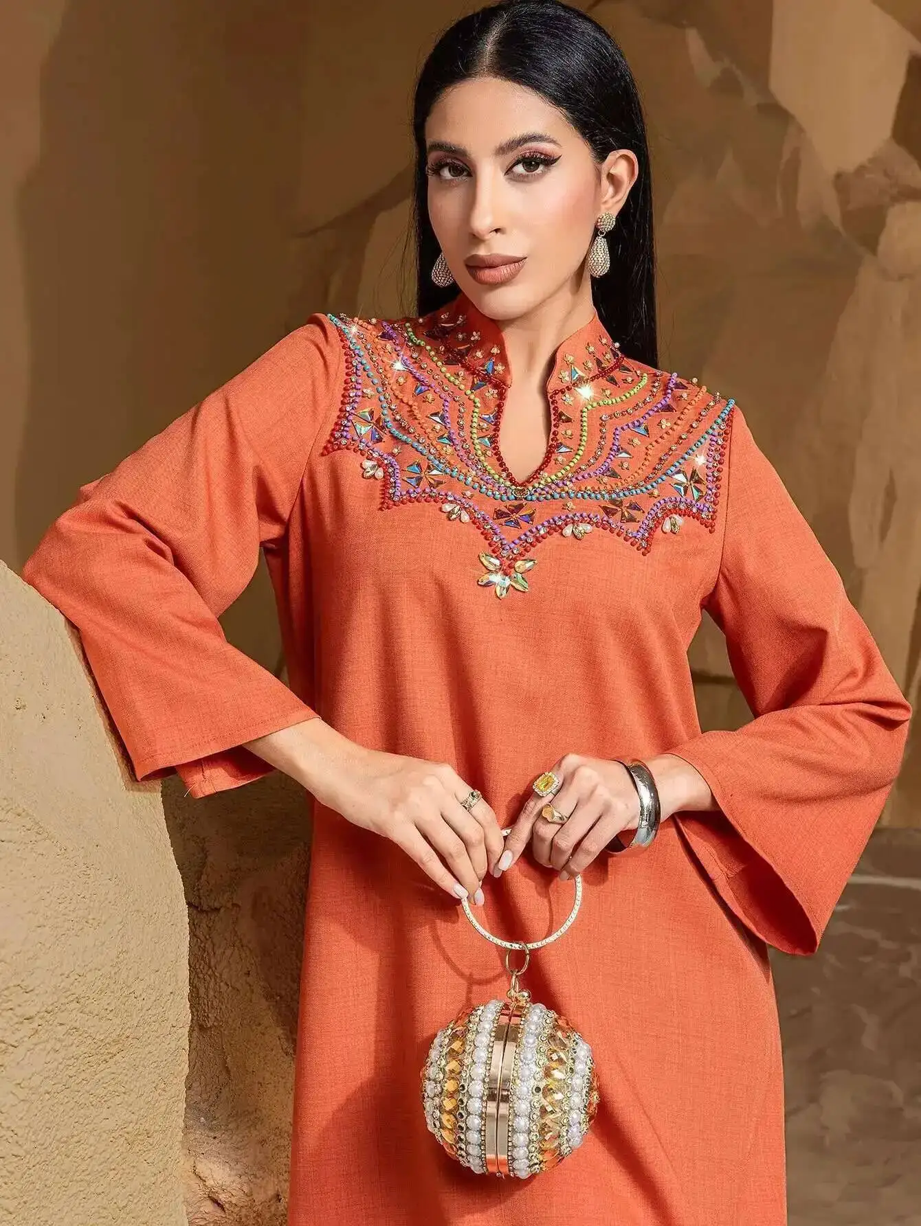 

Элегантное арабское платье Ba5253 класса люкс, ручной работы, с бриллиантами, свободного кроя, для женщин, на Рамадан, Дубай, роскошное, исламское, изысканное