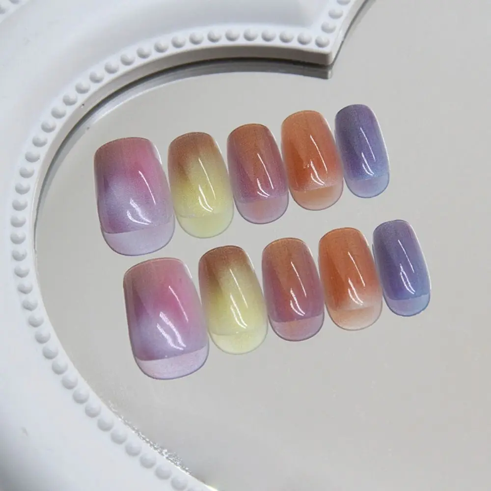 أزياء طويلة مربع الأظافر كاذبة الفرنسية عين القط اضغط على الأظافر مشرقة انفصال الأظافر وهمية DIY