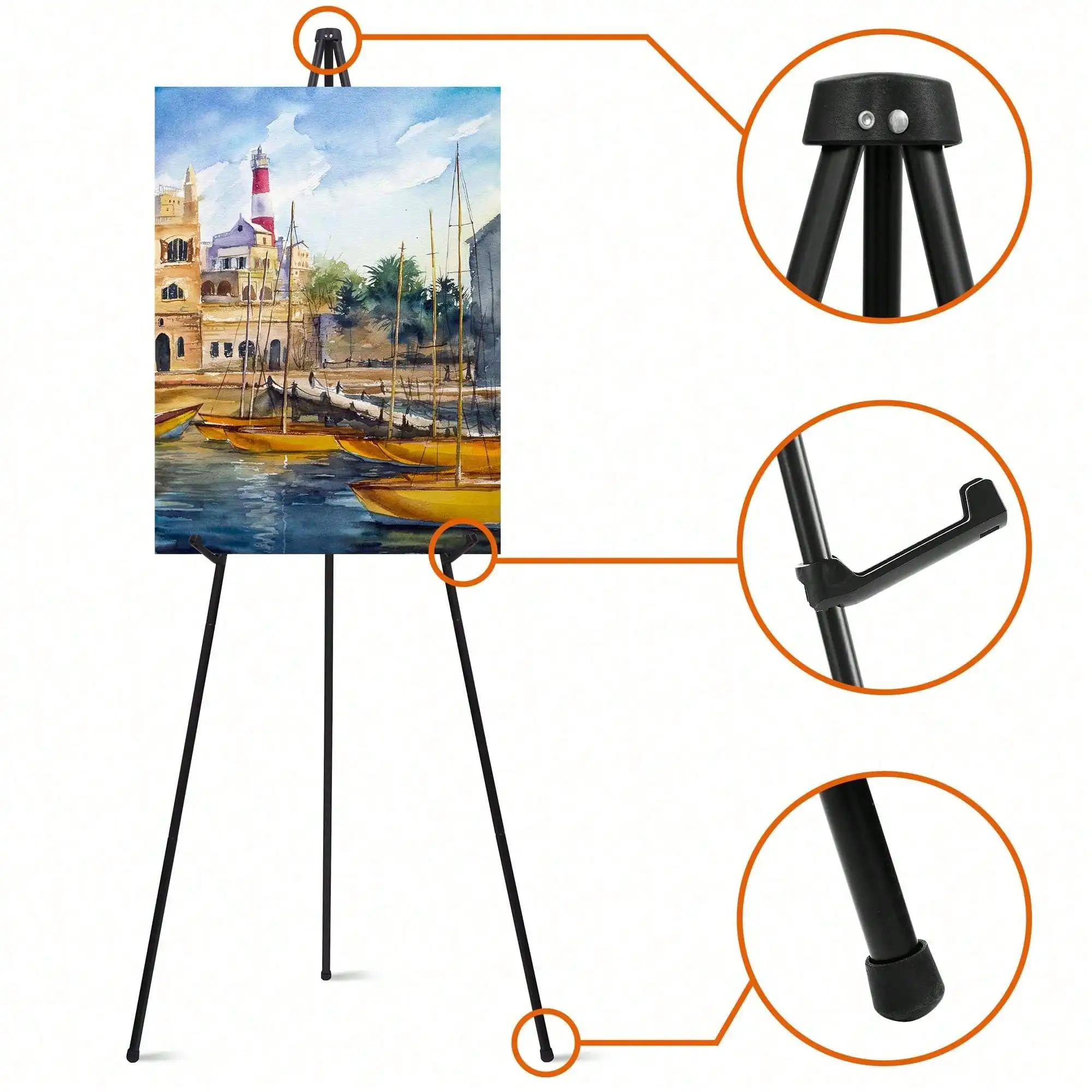Adjustable Metal Tripod Art Easel Stand,66 Inch Foldable Floor Display Holder,Portable Painting Stand With Storage Bag For Canvas,Artwork,Poster,Artist Studio,Art Class,Sketching,School Exhibition,Craft Creation And Indoor Art Display view 3