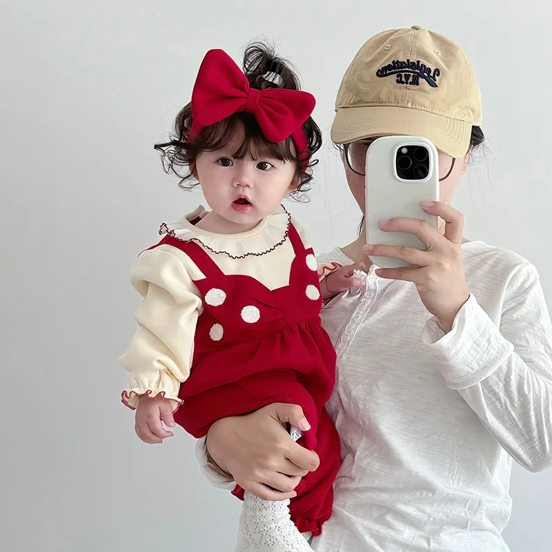 

Комбинезон для девочек, детский весенне-осенний теплый модный мягкий удобный универсальный милый хлопковый комбинезон с длинными рукавами