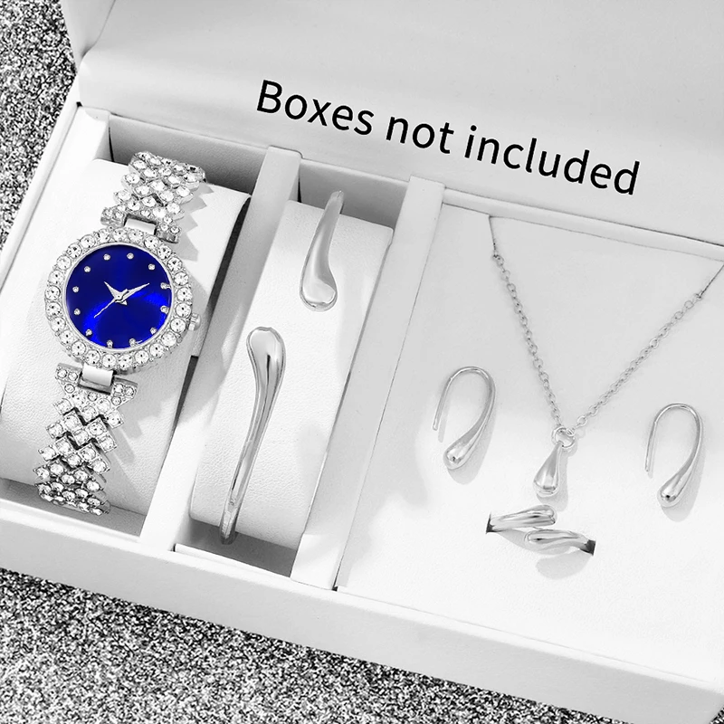 6pc elegant pointer style women's watch+accessory set, perfect match between watch and same color accessories
