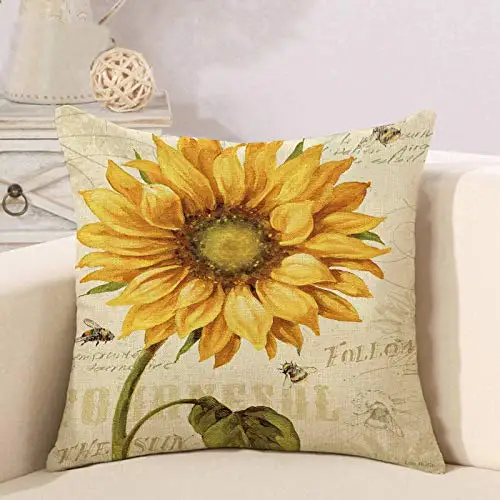 Retro sunflower print linen pillowcase sofa cushion cover home decoration can be customized for you 40x40 50x50 60x60 45x45