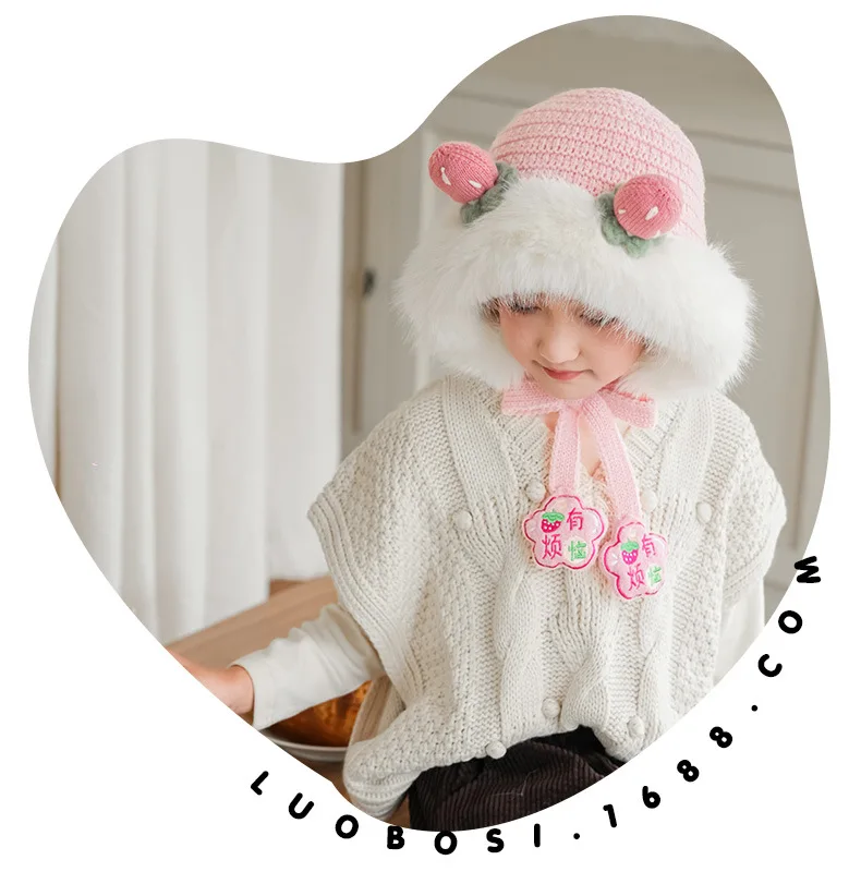 Chinese-style Plush Warm Cap for Children Cute Knitted Hats Outdoor Warm Earflap Beanie for Boys Girls New Year Gifts for Kids