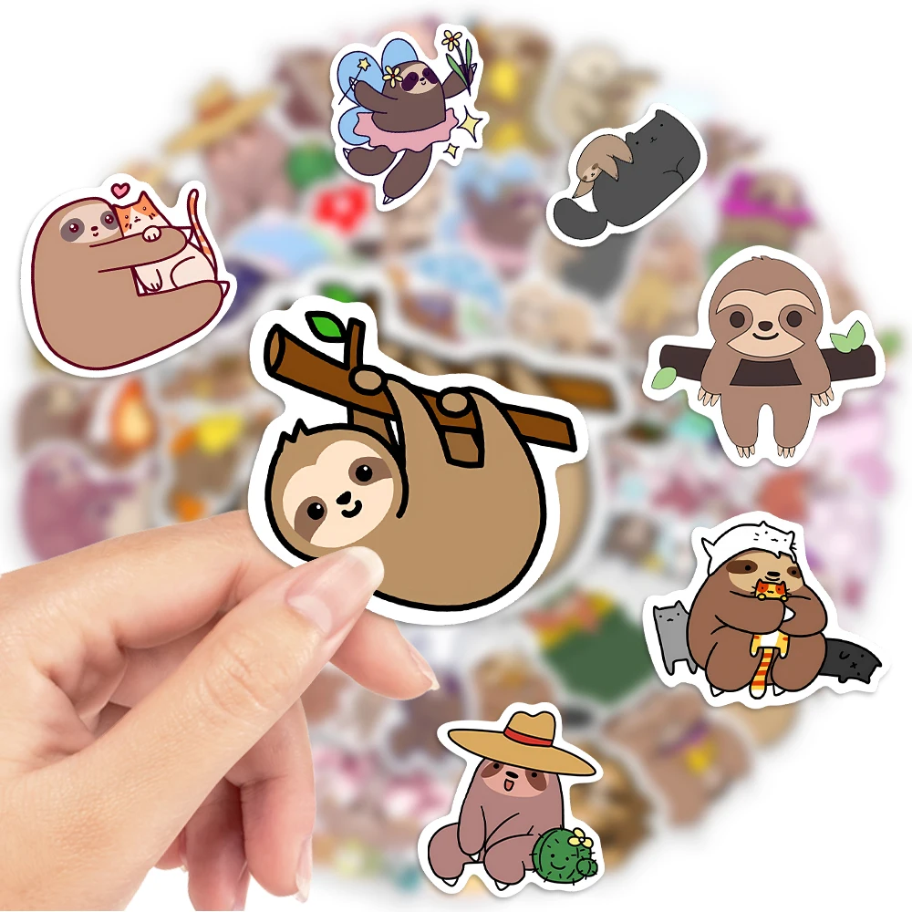 10/25/50PCS Cute Sloth Animal Cartoon Stickers for Laptop Luggage Phone Scooter Funny Vinyl Decal for Kids Girl Children Gift