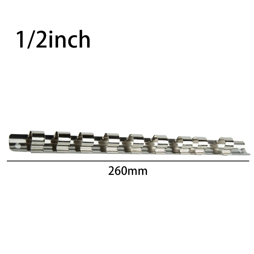 Socket Rack Holder 1/4 3/8 1/2inch With 8 Clips On Rail Tool Organizer Storage Wall-mounted Drive Socket Rails Hand Tools