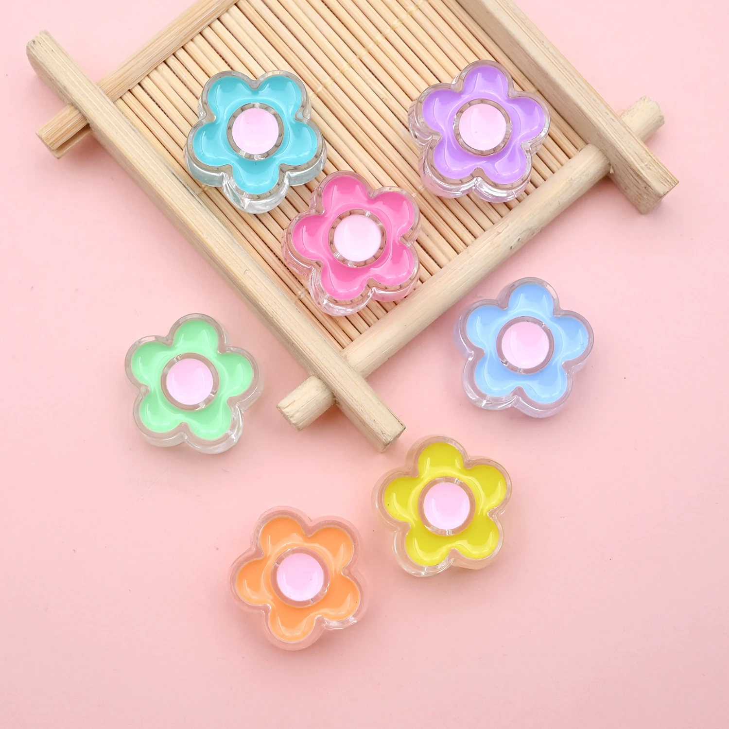 22mm Cute Flower Acrylic Beads Large Hole Loose Spacer Beads For Jewelry Making Bracelet Necklace Charm Diy Handmade Accessories