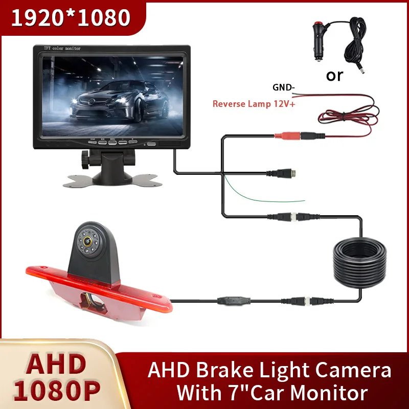 AHD 1080P Car Brake Light Reverse Camera With 7-inch Car Monitor  For Citroen Jumpy Peugeot Expert  Toyota Proace 2007-2016