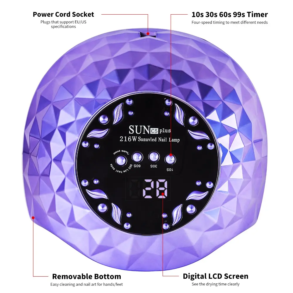 Secador de uñas UV LED de 216W, lámpara para curar todos los esmaltes de uñas de Gel con detección de movimiento, equipo profesional de herramientas de salón de manicura