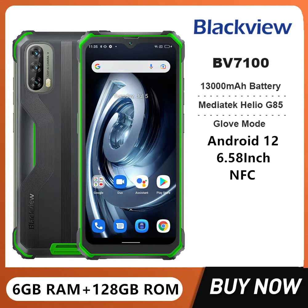 Blackview BV7100 Rugged Smartphones Octa Core 6GB+128GB 6.58Inch Display Android 12 Mobile Phone 13000mAh Battery Dual SIM NFC