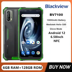 Blackview BV7100 Rugged Smartphones Octa Core 6GB+128GB 6.58Inch Display Android 12 Mobile Phone 13000mAh Battery Dual SIM NFC